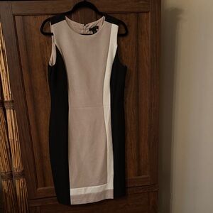 White House Black Market; Black, Tan and Cream Sleeveless Dress